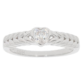 Heart-shaped white Moissanite ring in sterling silver, featuring a braided band for an elegant touch.